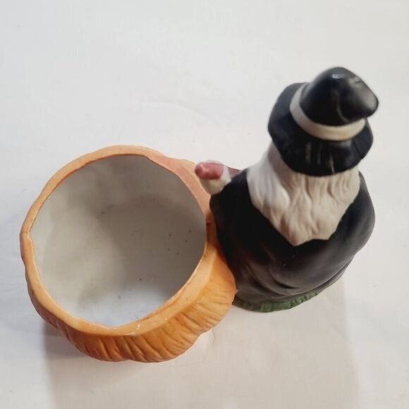 Vintage Halloween Witch Pumpkin Ceramic Tea Light Candle Holder - Picture 14 of 16